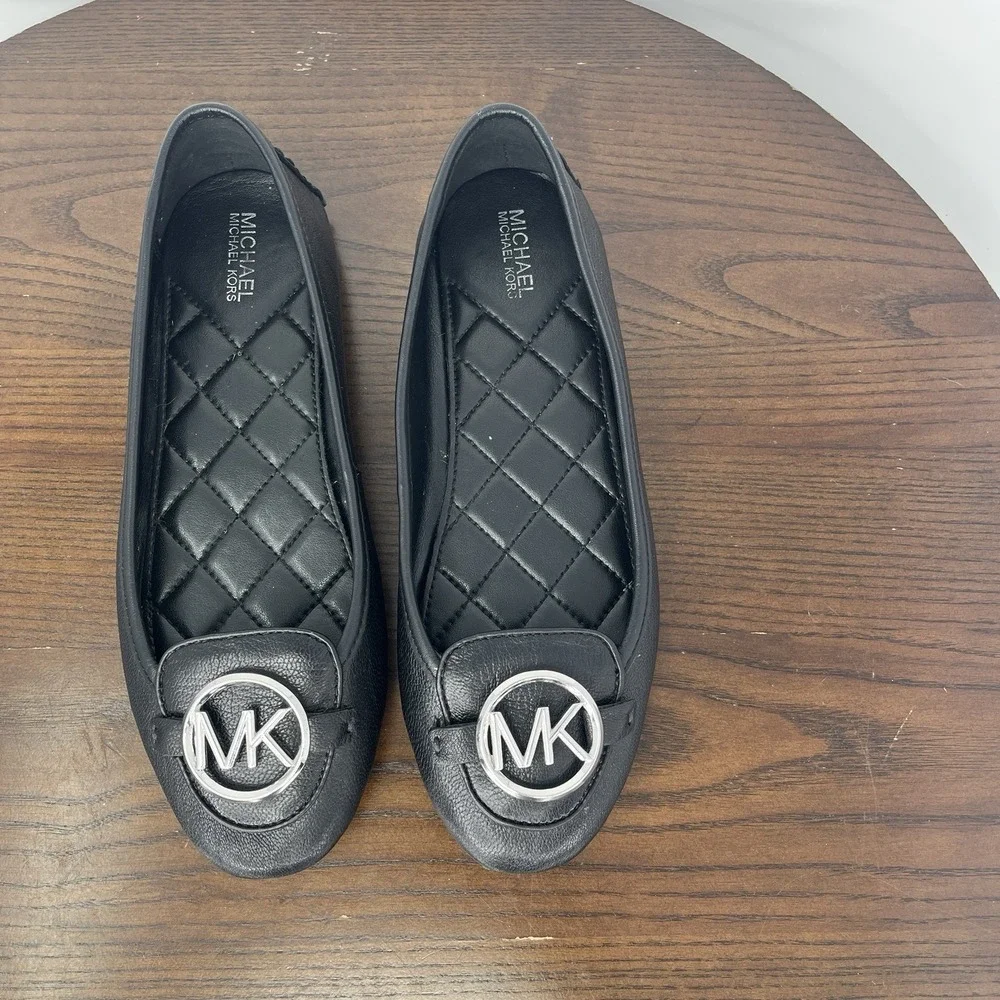 Michael Kors Lillie Shoes Women's 6.5M Black Leather Ballet Flats Ballerina Logo
